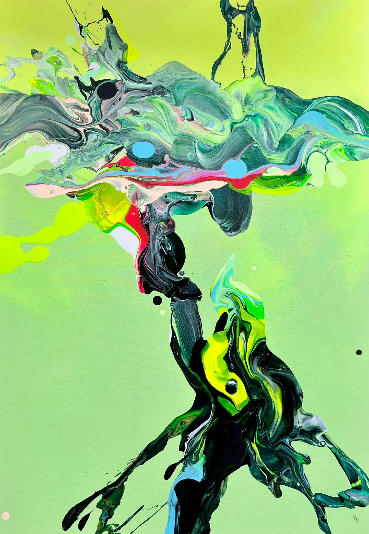 „Zitronenfalter" 100 x 70 cm, Fluid Art auf Leinwand; verfügbar